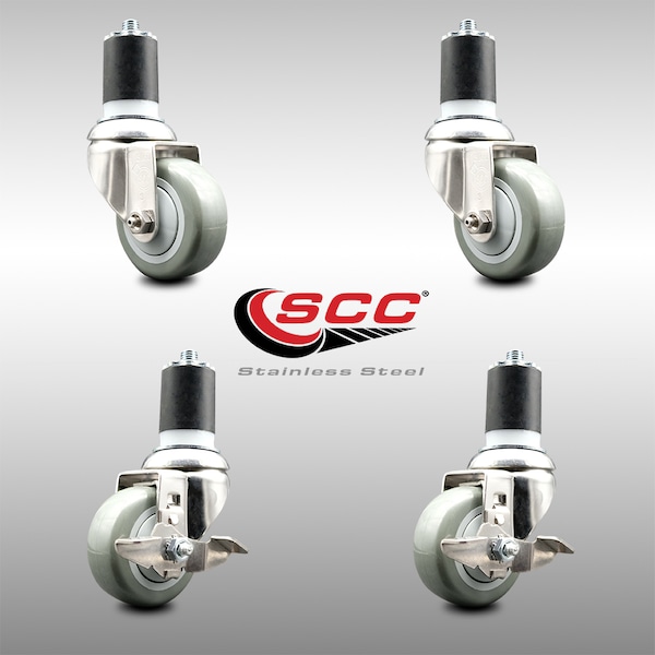 Service Caster 3.5 Inch 316SS Gray Poly Swivel 1-7/8 Inch Expanding Stem Caster Brake, 2PK SCC-SS316EX20S3514-PPUB-2-TLB-2-178 - main